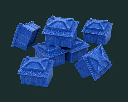 12 dark blue buildings